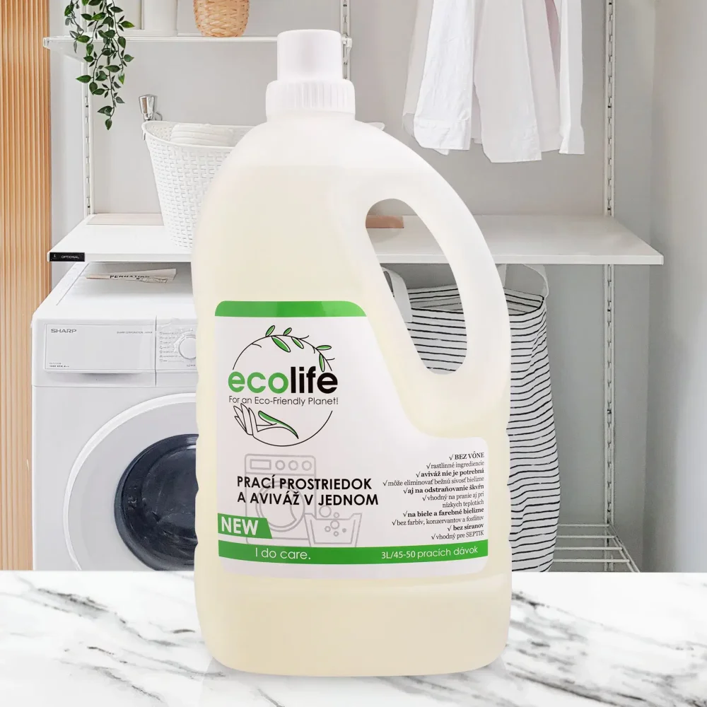 EcoLife Prací prostriedok a aviváž 2 v 1 – BEZ VÔNE (3 l)