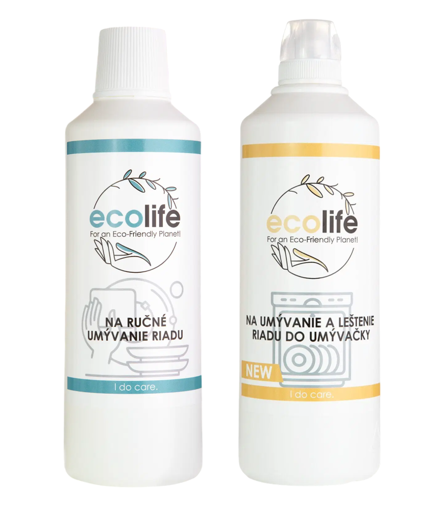 EcoLife Prostriedok na ručné umývanie riadu a čistič s leštidlom 2 v 1 do umývačky – teraz v balíčku 1+1